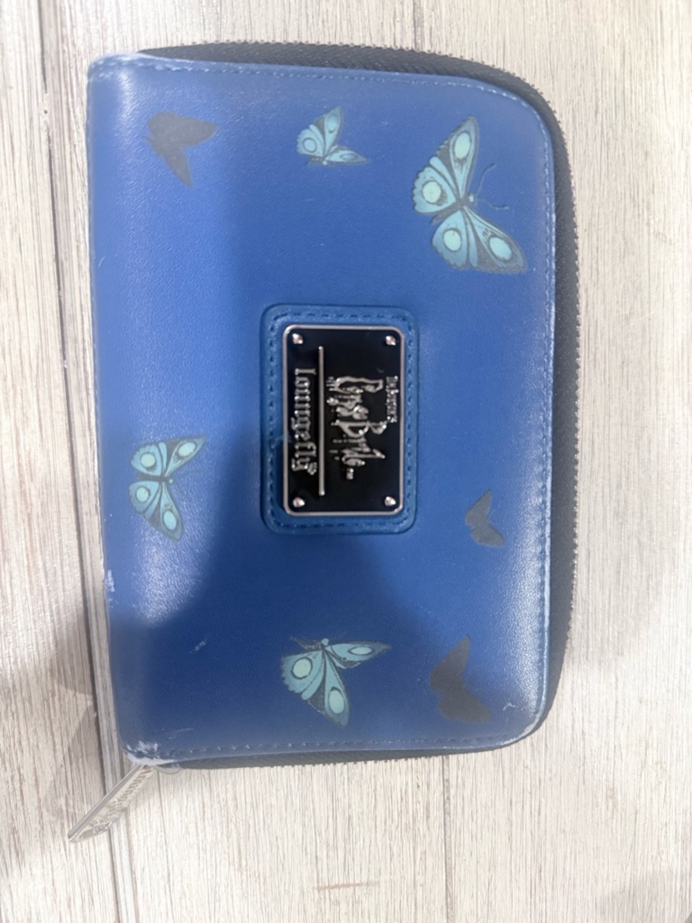 Spencer's Blue & Black Tim Burton Style Corpse Bride Zip Card Holder - Picture 2 of 3